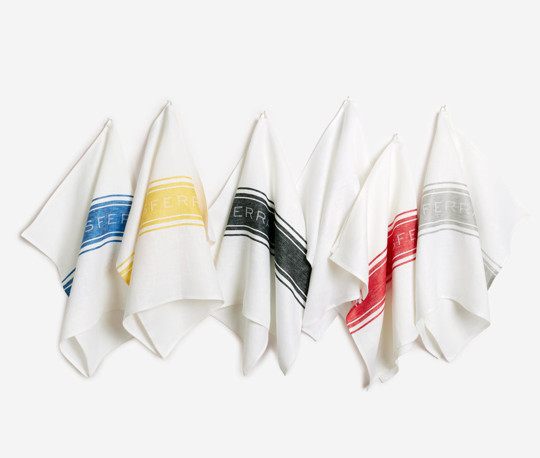 Set of 2 Linen French Stripe Kitchen Towels - Blue
