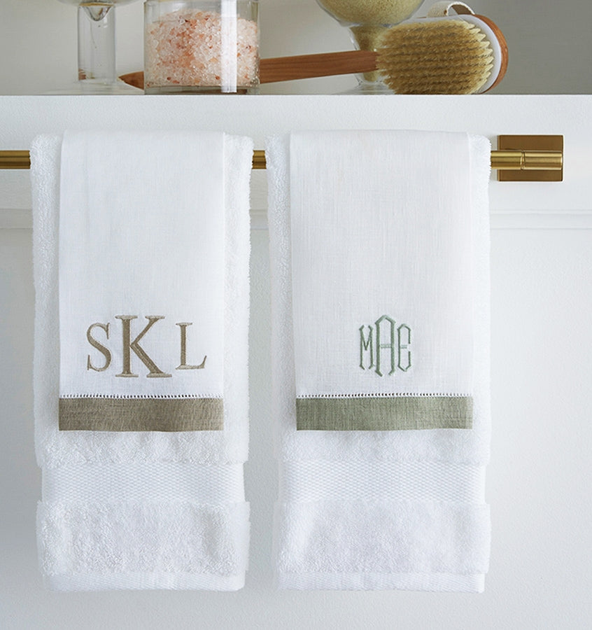 WHITE MONOGRAMMED HAND Towel-double Initial Powder Room 