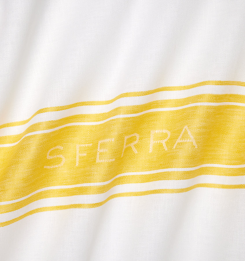 Set of 2 Linen Tea Towels in Striped Gold, Yellow / White. Washed